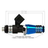 ID1700-XDS Injectors Set of 2, 60mm Length, 11mm Blue Adaptor Top, 14mm Lower O-Ring/-204 Lower Cushion - Mazda RX-7